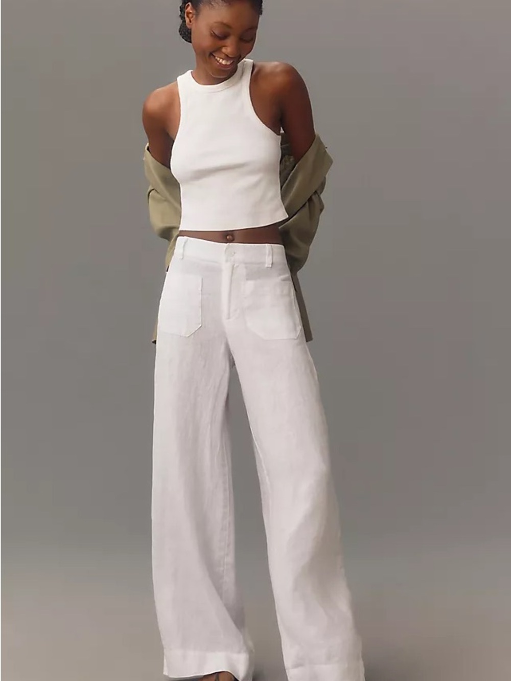 Maeve Wide-Leg Linen Pants in White